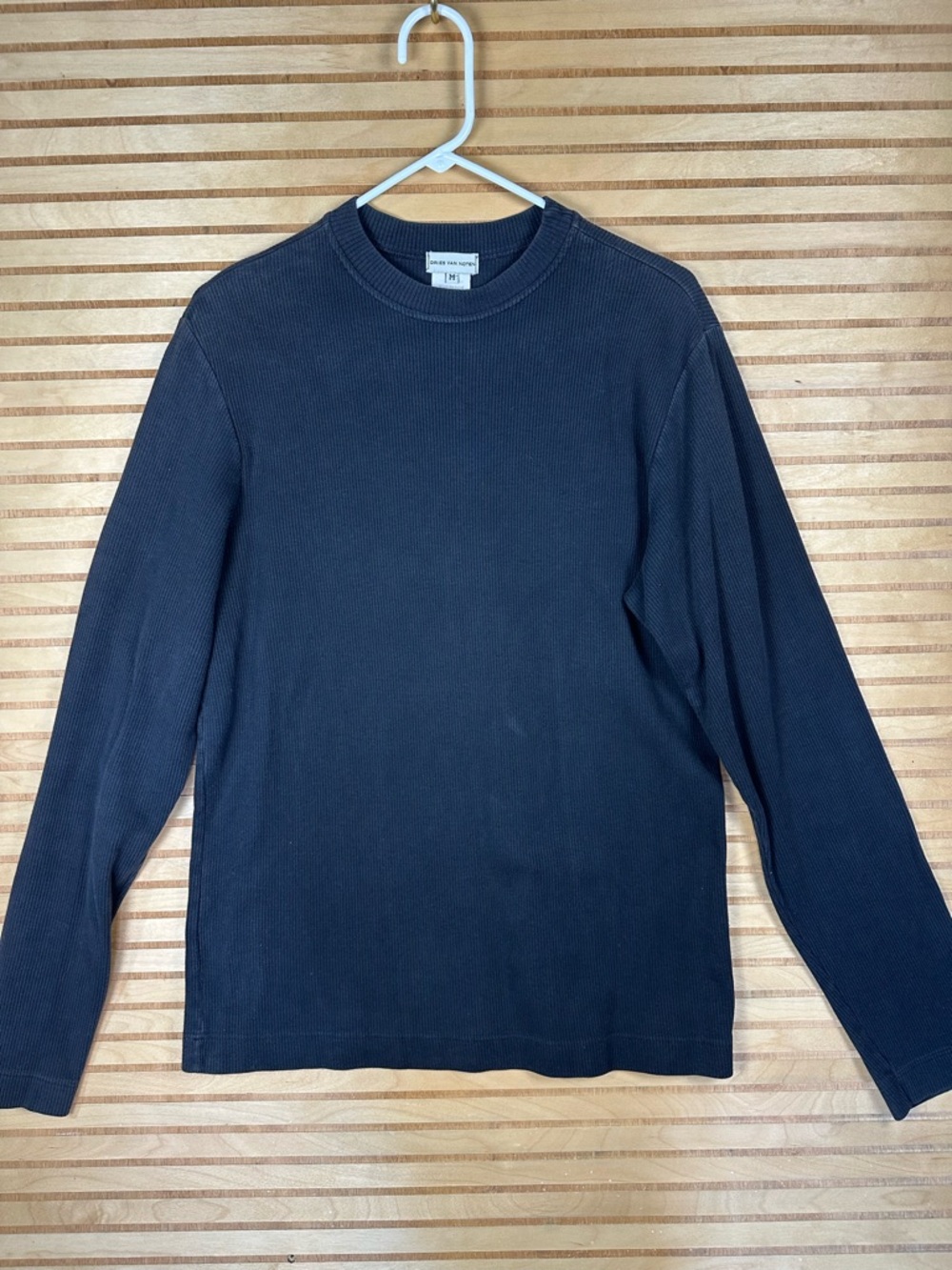 Dries Van Noten Black Long-Sleeve Ribbed Crew